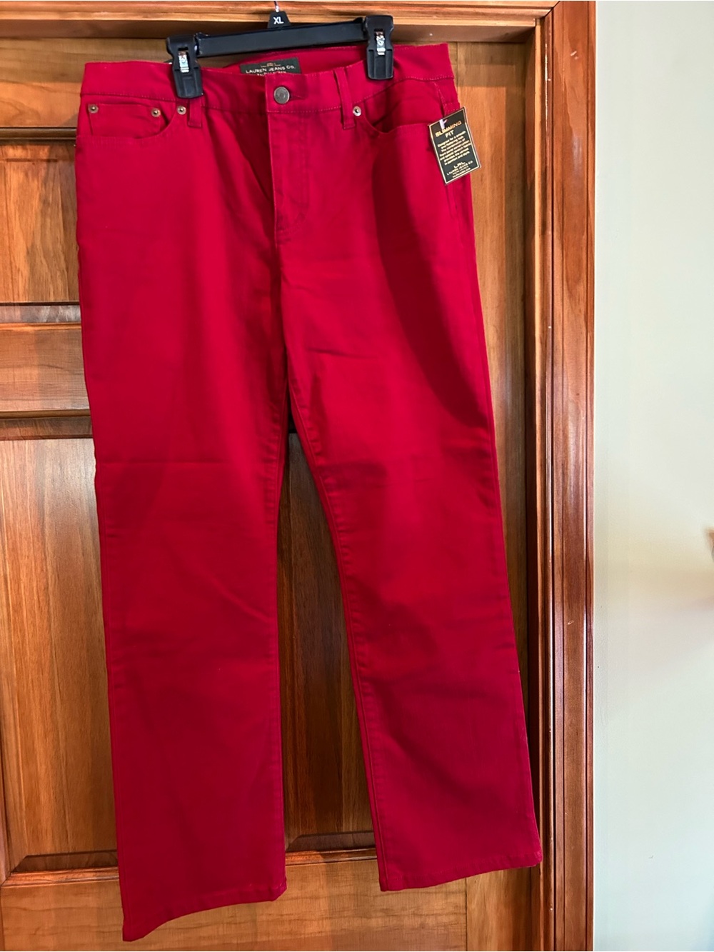 LRL Lauren Jeans Company Women's Straight-Leg Jeans in Deep Red